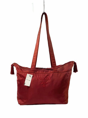 Prada tote bag Tassell embroidered logo RED